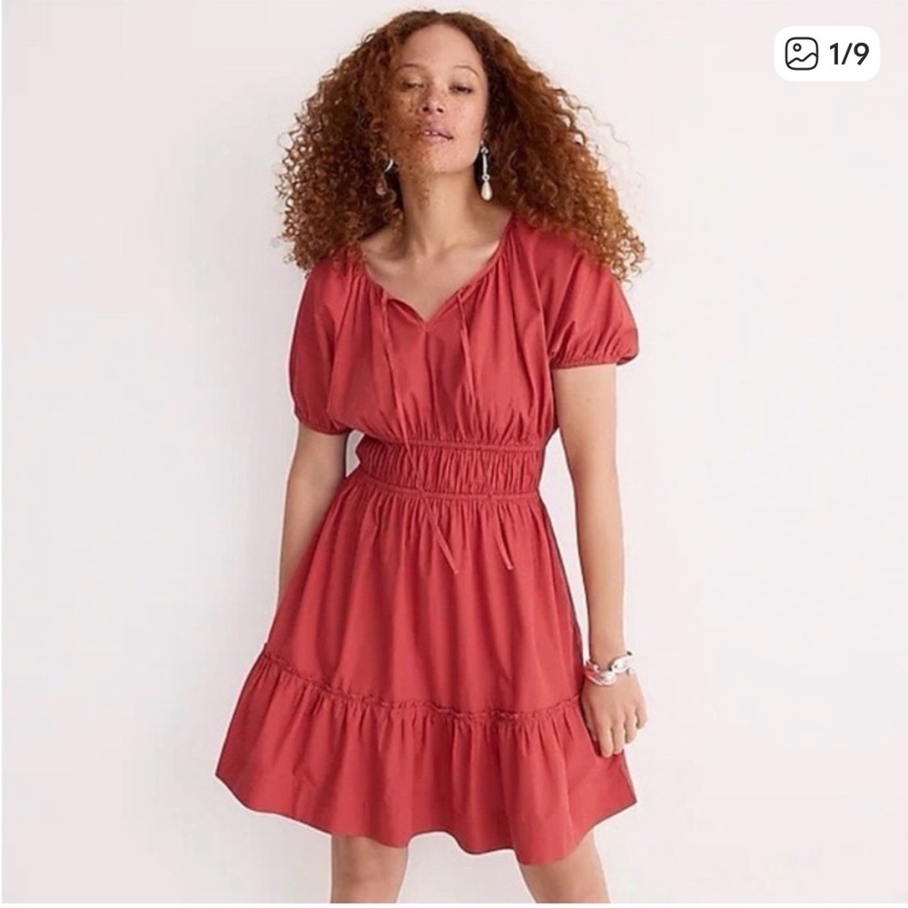 🆕 J.Crew Puff Sleeve Tiered Mini Dress – NWT – Size M